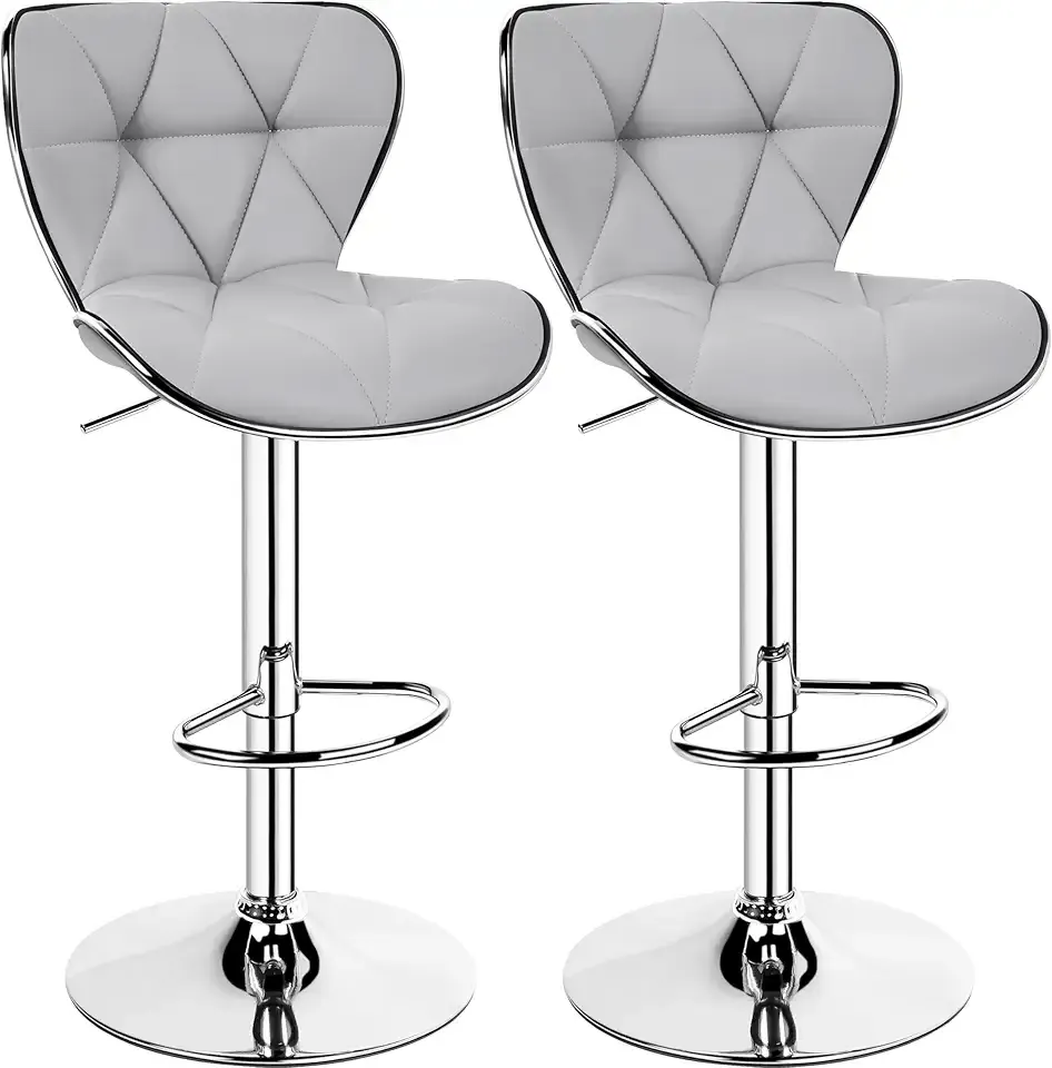 Yaheetech Bar Stools Set of 2, PU Leather Swivel Adjustable Barstools with Shell Back, Bar Chairs with Foma Padded for Home, Kitchen, Light Grey