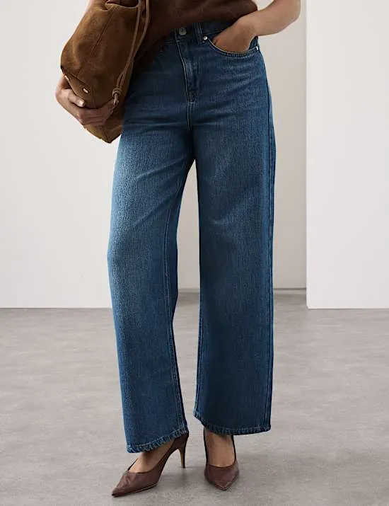 Lyocell Blend High Waisted Straight Leg Jeans