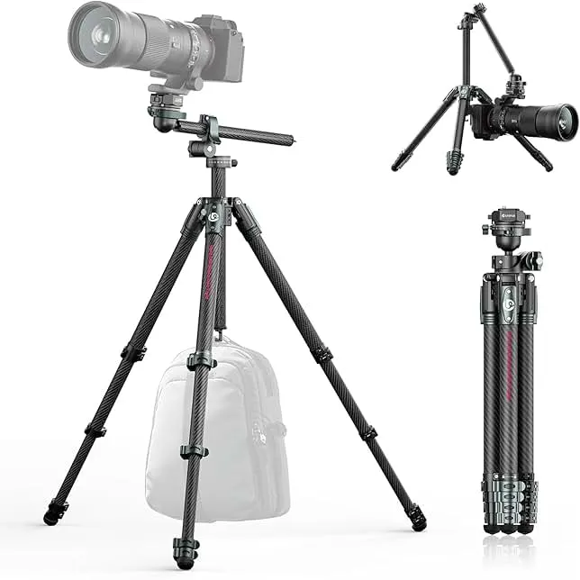 ULANZI JJ05 GlideGo Travel Tripod, Carbon Fiber & Aluminum, 72.4" Max Height, 5KG Load Capacity, 360° Pan, Quick Release Plate