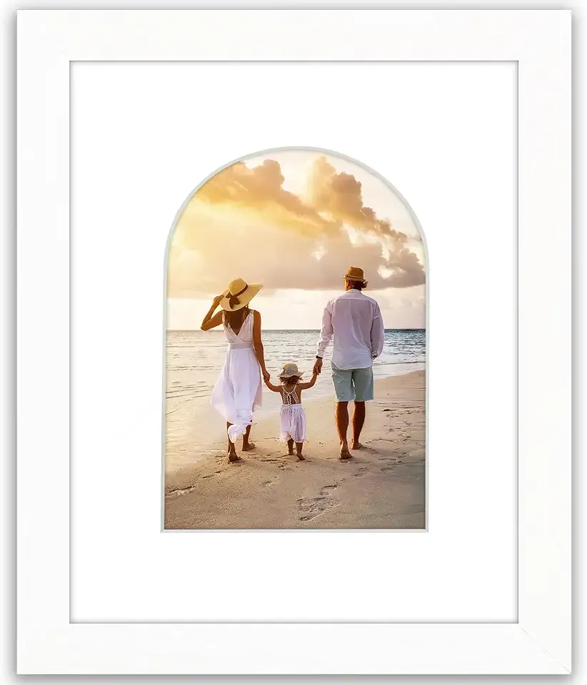 Americanflat 5x7 Picture Frame with Arch Mat Insert and Shatter-Resistant Glass - Signature Collection - Designer Photo Frames for Tabletop and Wall Display - 8x10 Picture Frame without Mat - White