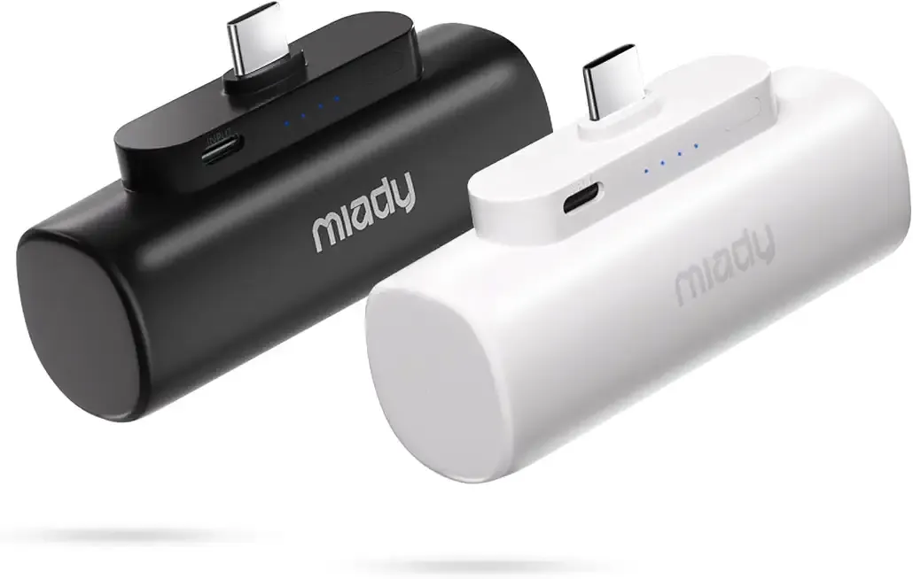 Miady 2-Pack Mini Portable Charger Built-in USB C Connector Small PowerBank
