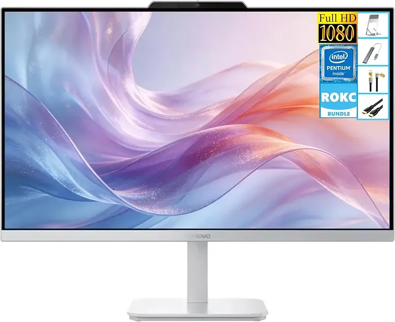 Lenovo A100 AIO Desktop| 23.8" FHD Anti-glare All-In-One Computer| 16GB RAM|256GB SSD| Intel 4-Core CPU| Webcam| Wi-Fi 6 | RJ-45|Windows 11| Weired Keyboard & Mouse| for Business & Students| RK Bundle