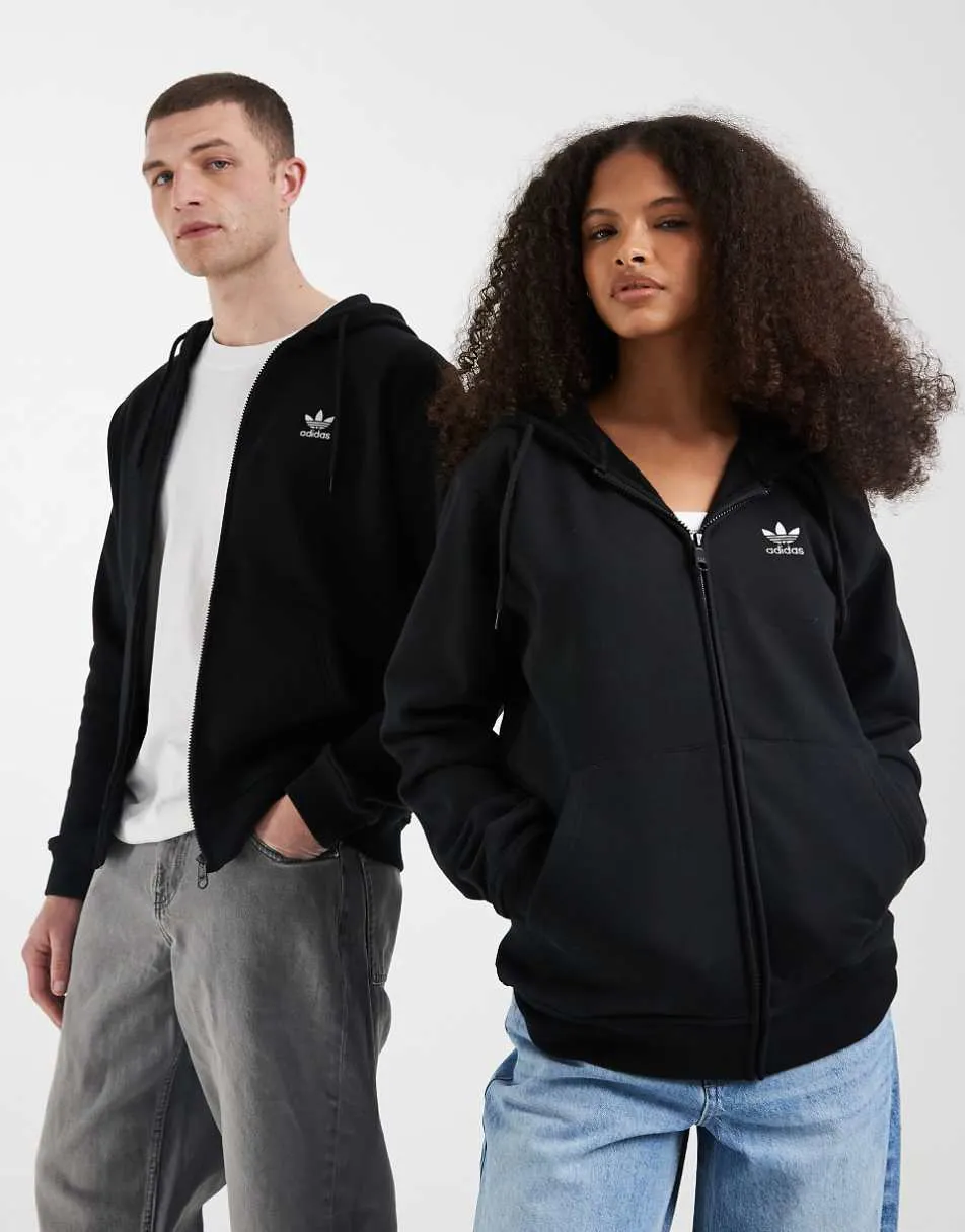adidas Originals trefoil essentials full zip hoodie in black