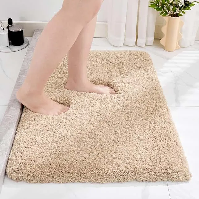 Disolla Small Bathroom Rug 17x24 Non Slip Beige Fluffy Bath Mat for Bathroom Floor Washable Plush Luxury Bath Rug for Tub Soft Shaggy Absorbent Shower Mat