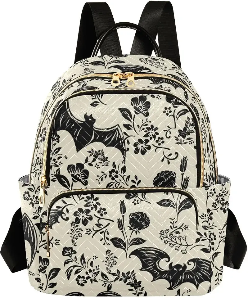 Goth Bat Flowers Quilted Backpack Purse for Women Fashion Small Backpack S