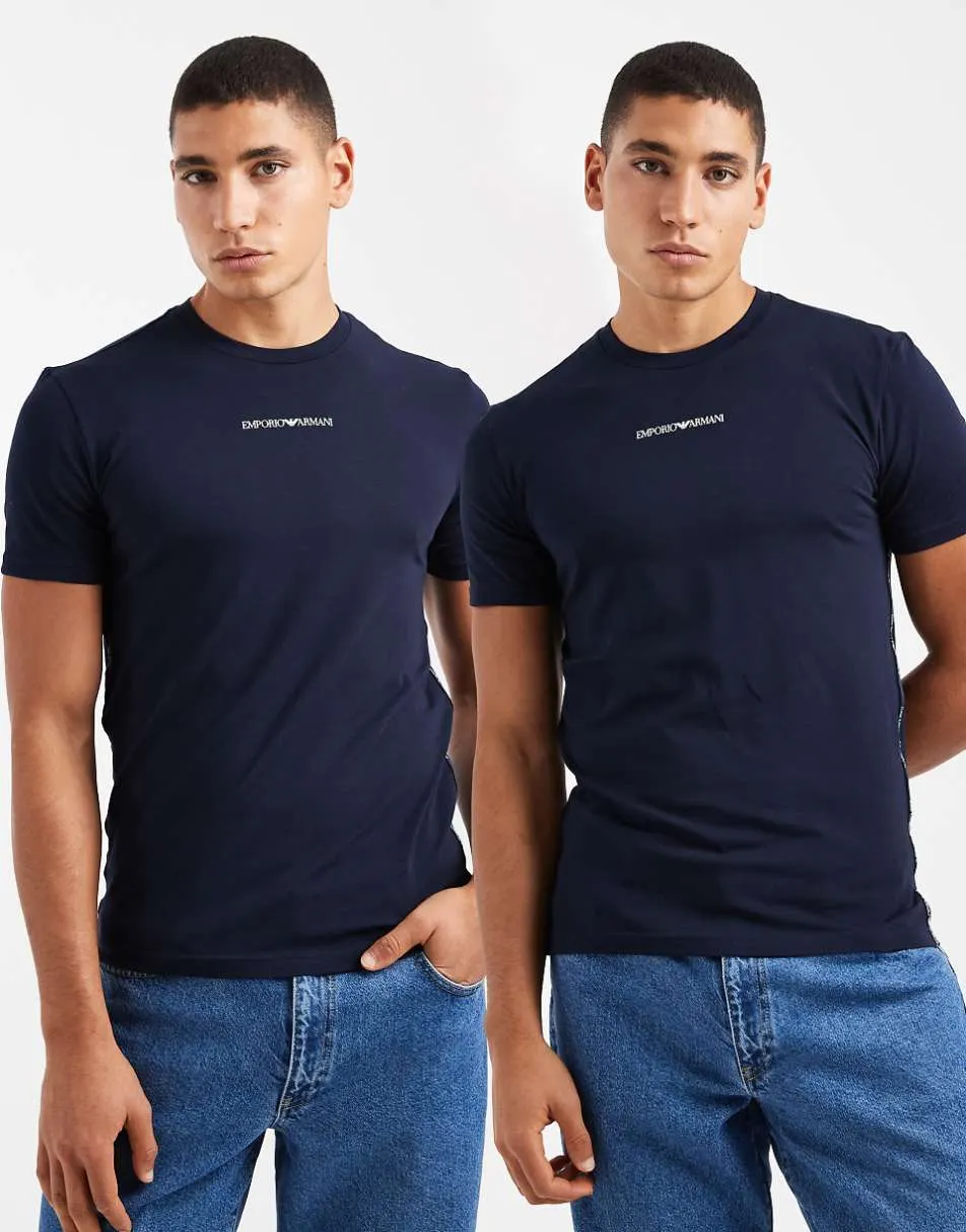 Emporio Armani 2-pack logo short sleeve lounge t-shirts in navy