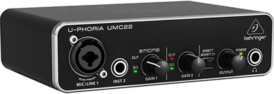 Behringer UMC22 Audiophile 2x2, 48 kHz USB Audio Interface with Midas Mic Preamplifier | For Recording Microphones and Instruments