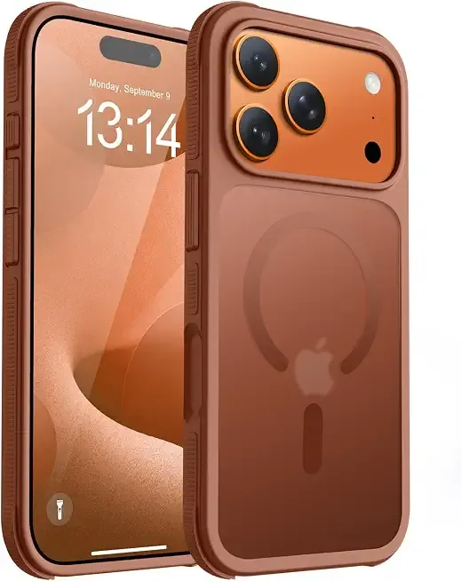 OTOFLY Magnetic for iPhone 17 Pro Case, Compatible with MagSafe, Integrated TPU Camera Control Cover, Ultra-Grippy Shockproof Drop Protection Phone Case for 17 Pro,Brown