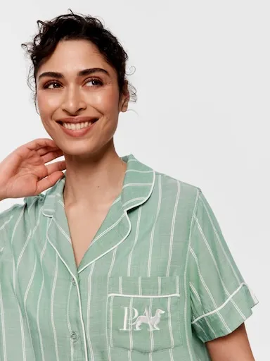 Sage Green Textured Stripe Short Sleeve Shirt