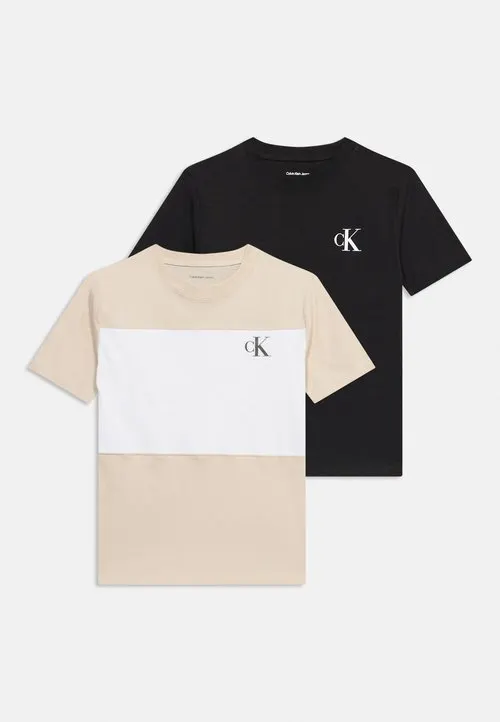 COLOR BLOCK 2 PACK - T-shirts - oatmeal/black