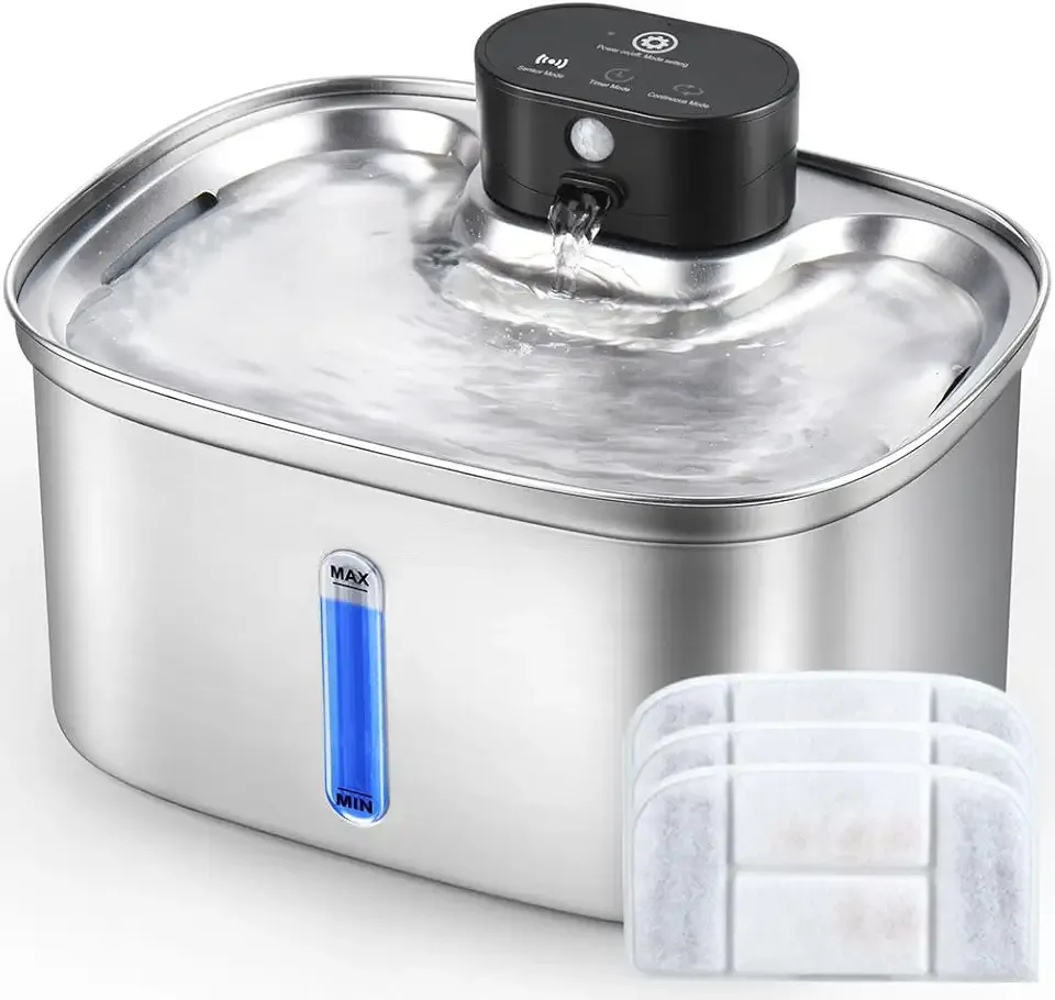 BOORCA Wireless Cat Water Fountain Stainless Steel, 169oz/5L Cordless Smart Pet Water Fountain with 5000mAh Battery & Ultra Quiet Pump, Automatic Pet Water Dispenser for Cats & Dogs, 3 Filters