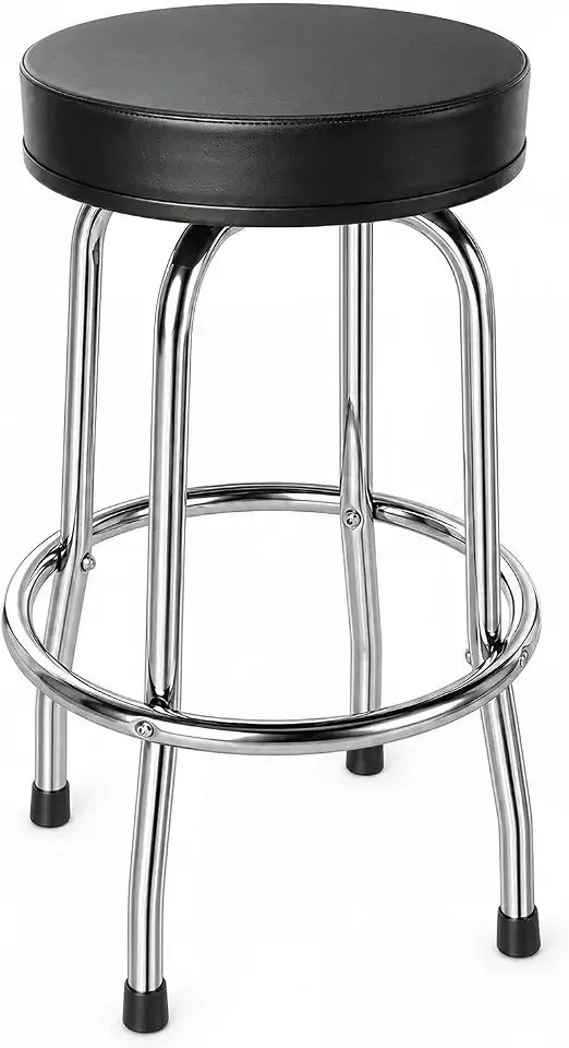 BIG RED Torin Swivel Bar Stool: Padded Garage/Shop Seat with Chrome Plated Legs, Black, 28.74" Tall, 18.5" Diameter