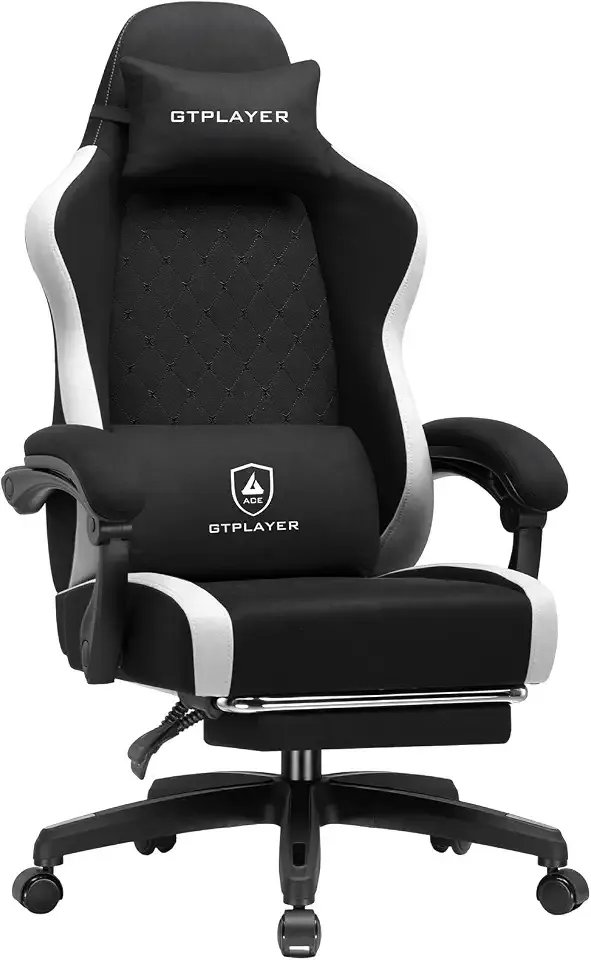 GTPLAYER Big and Tall Gaming Chair 350lbs Heavy Duty Office Chair with Foot Rest, High Back Pocket Spring Ergonomic Computer Chair for Adults, Wide Comfy Seated Cushion with Linkage Armrests, Black