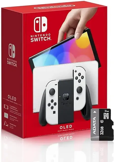 Nintendo Switch (OLED model) with White Joy-Con and Extra 32GB Micro SD Card - Global Version