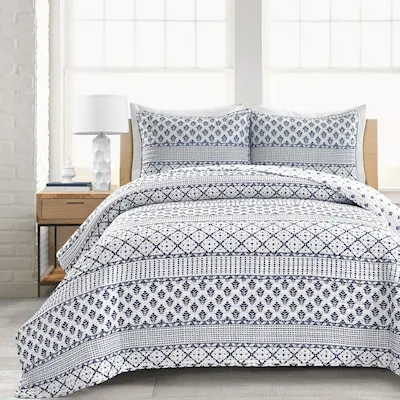 Charlotte Blue Floral Reversible Bedspread Cotton with ( Cotton Fill)