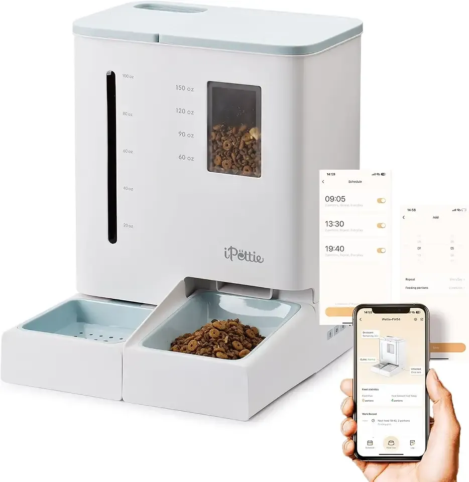 iPettie FW54 5G/2.4GHz WiFi Automatic Feeder and Waterer 2-in-1 Set for Pet
