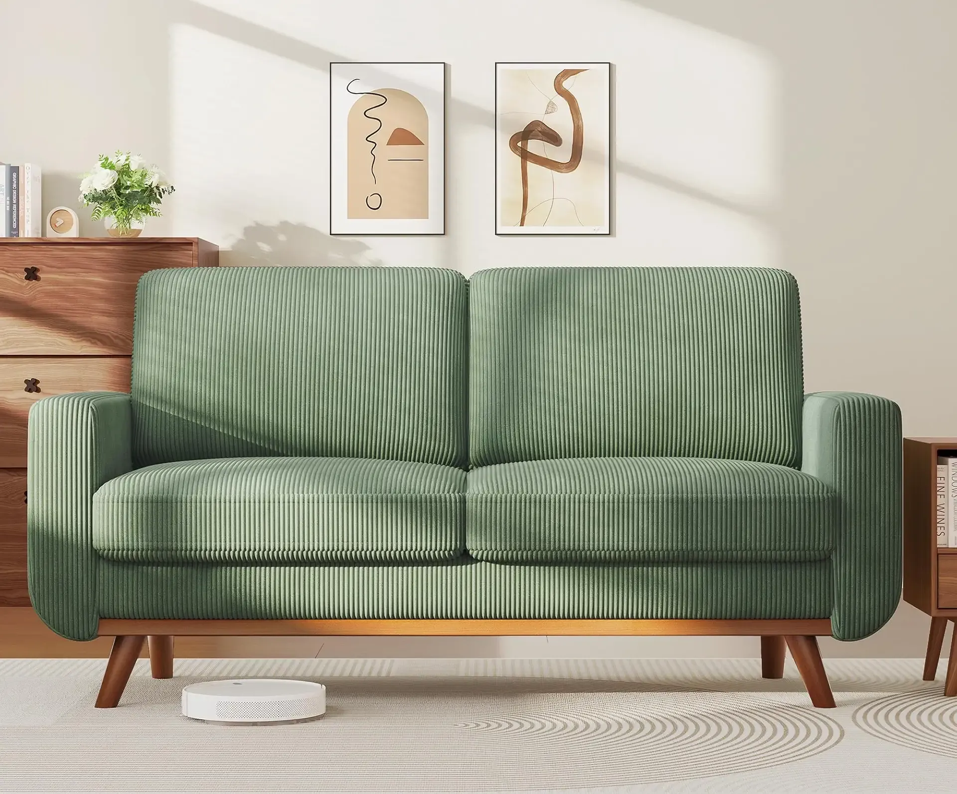 Vesgantti 68" Loveseat Sofa - Green, Comfy Corduroy with Spring Cushion, Solid Wood Frame, Modern Deep Seat, Bedroom & Living Room, Office Couch