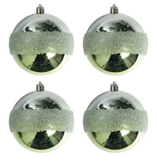 Enchanted Forest® 80mm Light Green Glitter-Striped Shatterproof Ornaments - 4 Pack