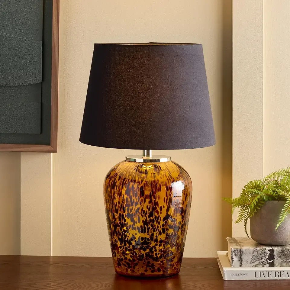 SAFAVIEH Lighting Collection - Shae Multicolor Glass Table Lamp, 23" Decorative Accent Light with Fabric Shade, E26 Bulb Compatible (TBL2027A)