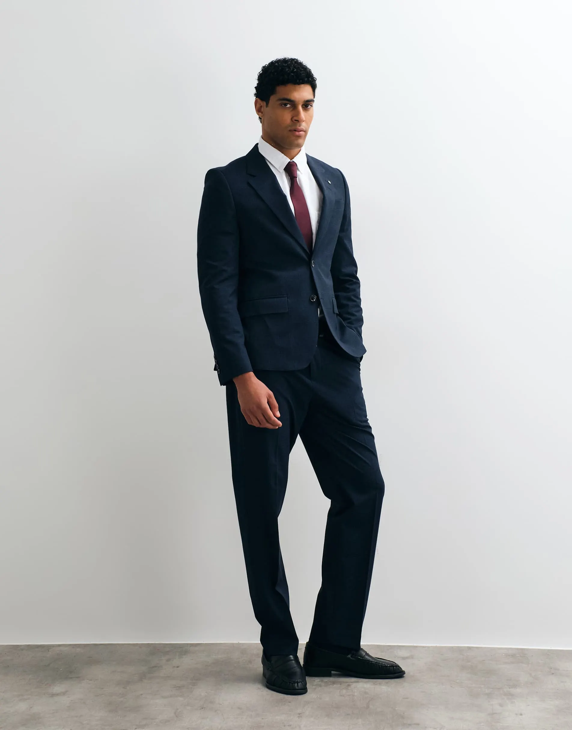 River Island slim fit checked suit jacket in navy