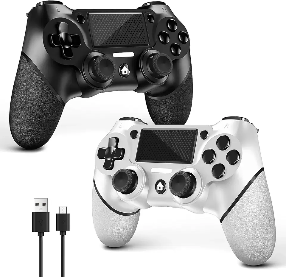 AceGamer 2 Pack for PS4 Controller, Wireless Controller for PS4/Pro/Slim/PC, with Non-Slip Grip of Both Sides and USB-C Cable! (Black and White)