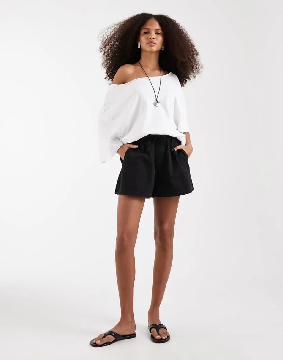 ASOS DESIGN denim pull on short in black