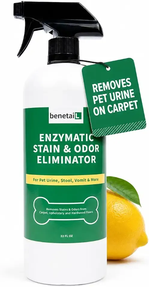 | Pet Enzymatic Stain & Odor Eliminator for Strong Odors Around the Home - Carpet Cleaner for Dog & Cat Urine - 32oz Spray | Pee, Poop & Vomit Remover | Works On Carpet, Rugs, Upholstery & More | Odor & Stain Removal