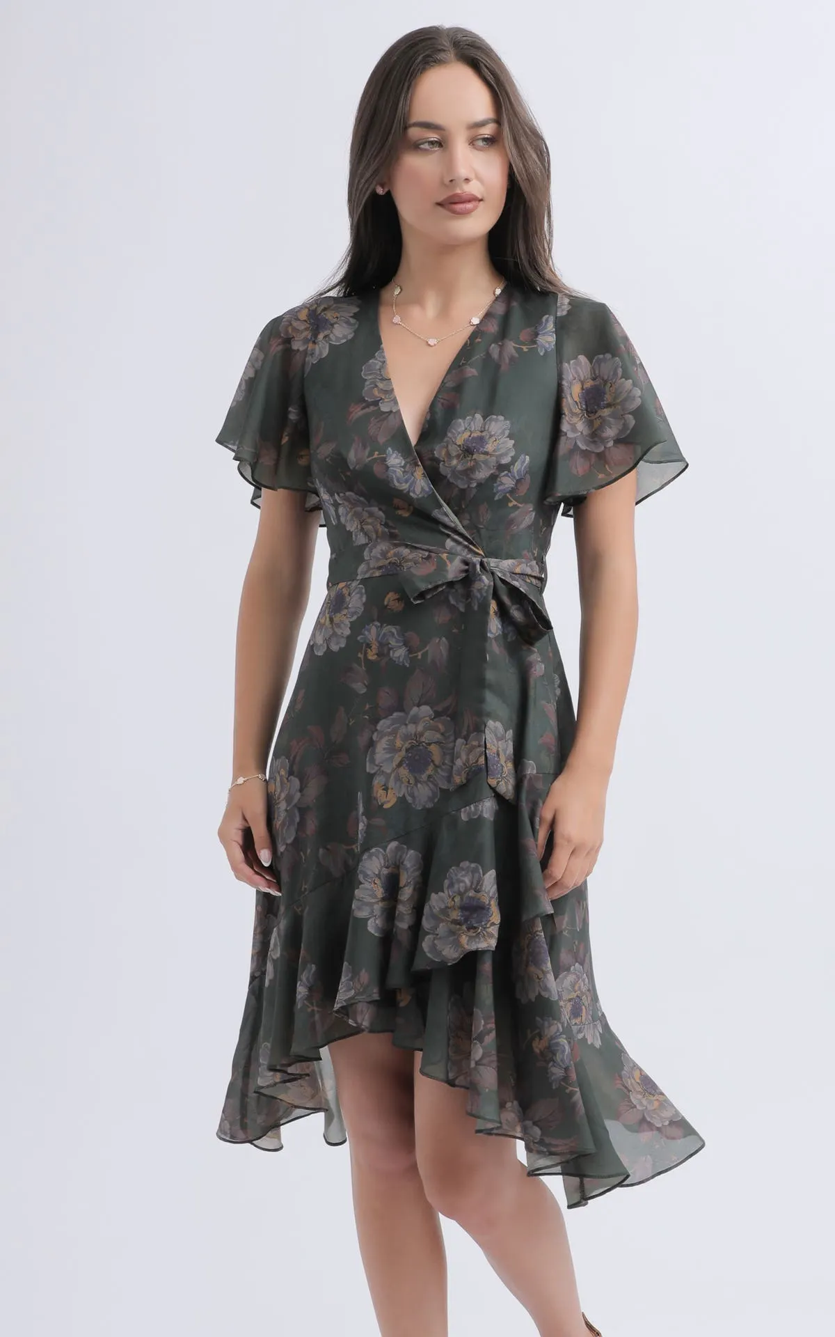 Chiffon Floaty Ruffle Wrap Dress