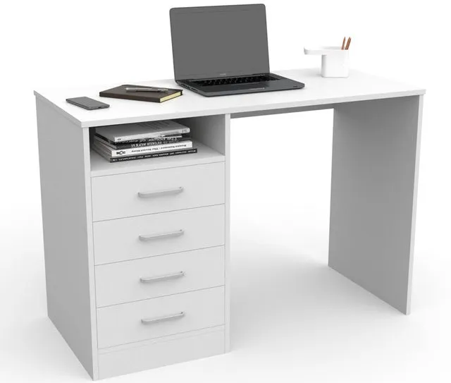 Escritorio con 4 Cajones, Mesa de Oficina, Despacho Ordenador, 110 x 76 x 50 cm Blanco Dormidán