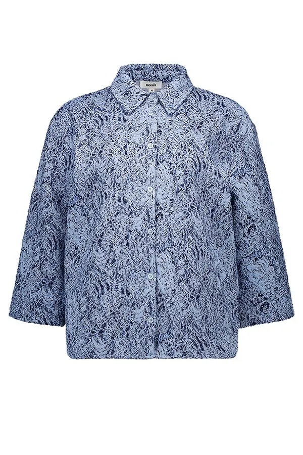 Blauwe blouse met grafische print