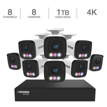 Defender AI POWERED Sentinel 4K Ultra HD Wired 8 Channel PoE NVR Security System with 8 Metal Cameras with 1 TB HDD