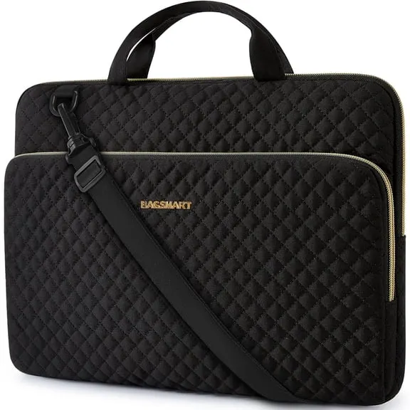 BAGSMART 15.6 Inch Laptop Sleeve Protective Case, Shockproof Soft Padded Zipper Cover Carrying Computer Bag with Pocket for MacBook Air, Black with Handle