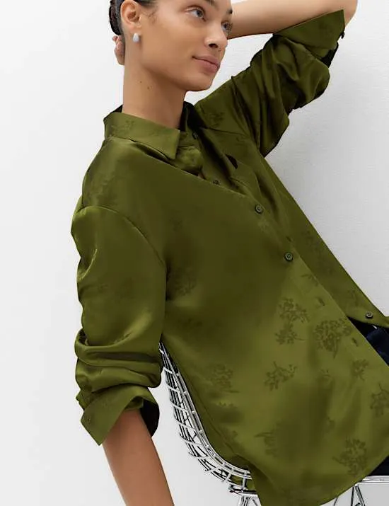 Utility-Hemd aus Satin mit Jacquard-Muster
