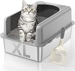 MLIKLU Stainless Steel Cat Litter Box, Extra…