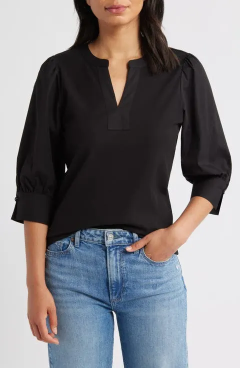 Mixed Media Puff Sleeve Top