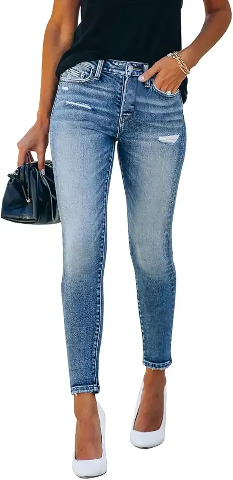 Women's Ripped Skinny Jeans Distressed Stretchy Denim Pants