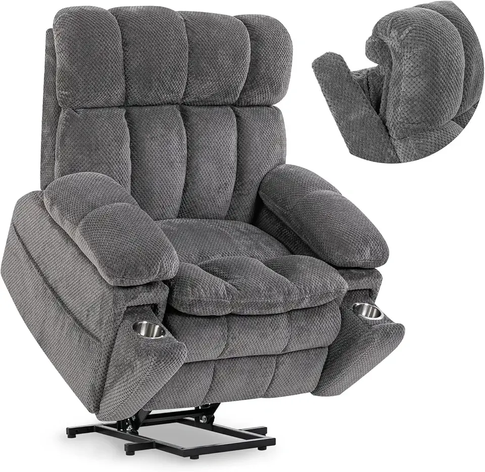 Dual Motor Power Lift Recliner Chair for Elderly with Adjustable Headrest,Extra Wide Recliner Chair with Heat and Massage,Lay Flat Recliner with Cupholder Storebox,USB Ports,Type C,Zero Gravity