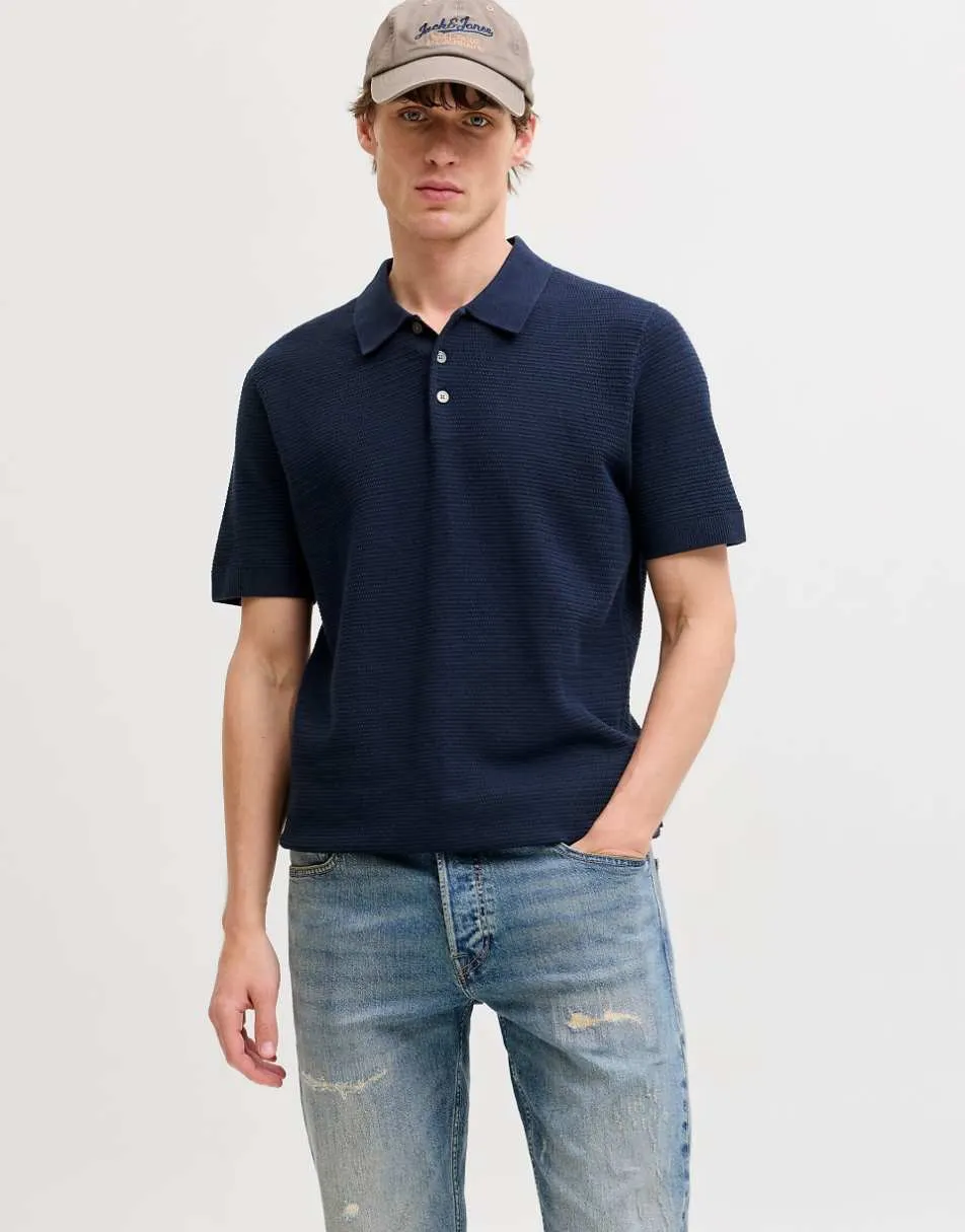 Jack & Jones Knitted polo in sky captain