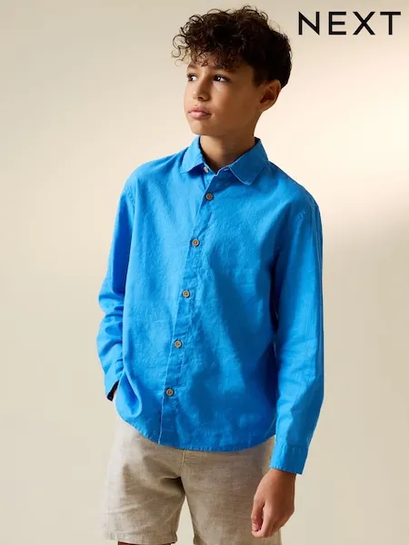 White Long Sleeve Relaxed Linen Blend Shirt (3-16yrs)