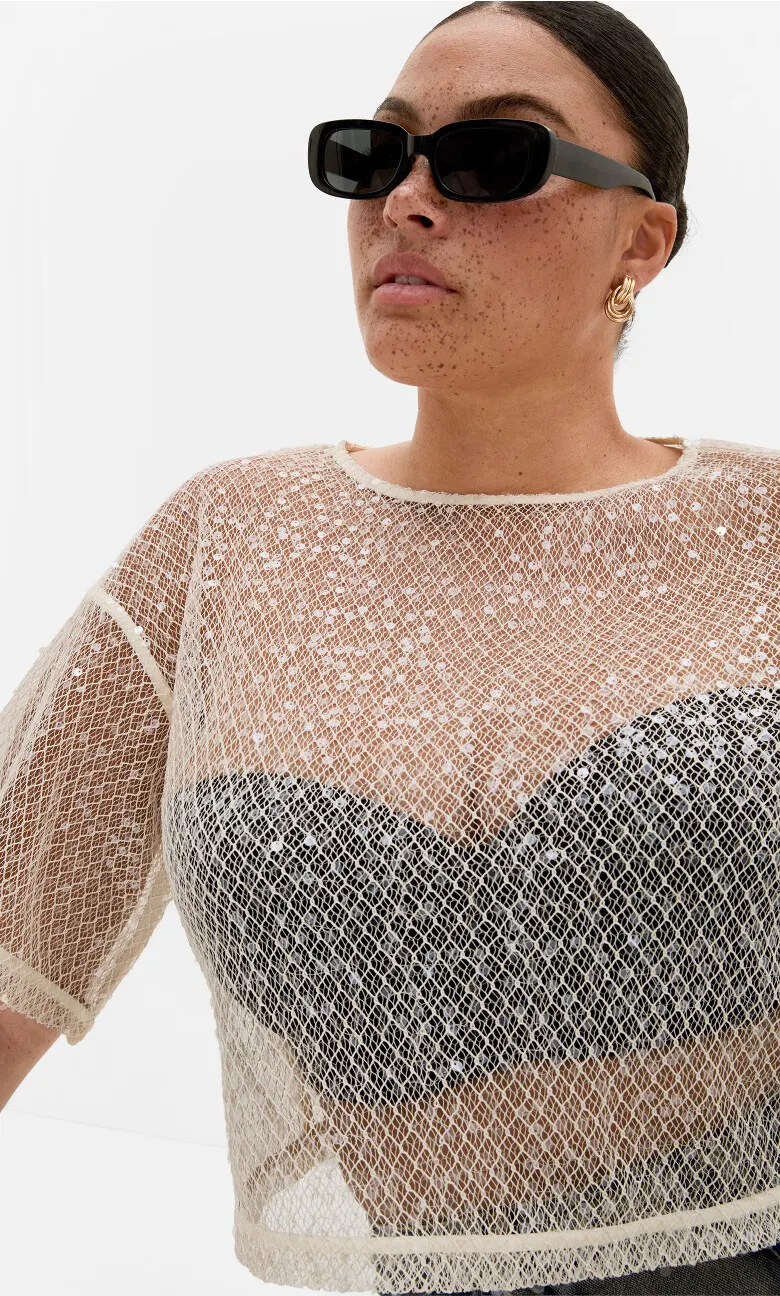 Stardust Sequin Crop Top - cream