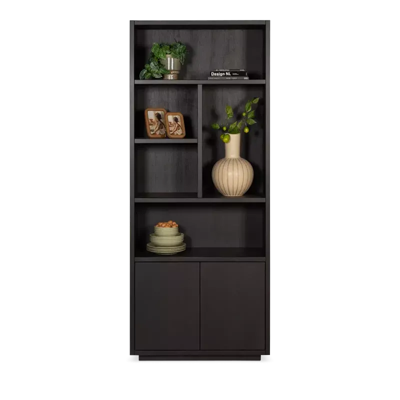 Wandkast Outline A - 90 cm - Eiken Black Sky - 5 open vakken, 2 deuren