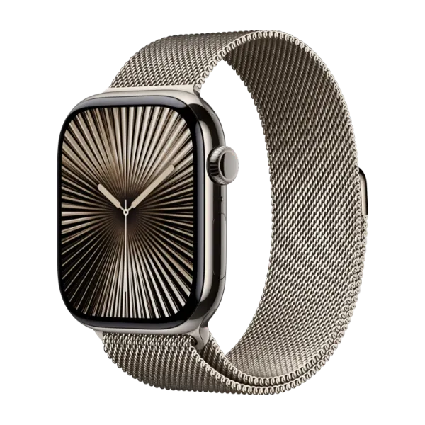 Apple Watch Series 10 GPS + Cell 46 mm, naturlig titan med naturlig Milanese loop - S/M