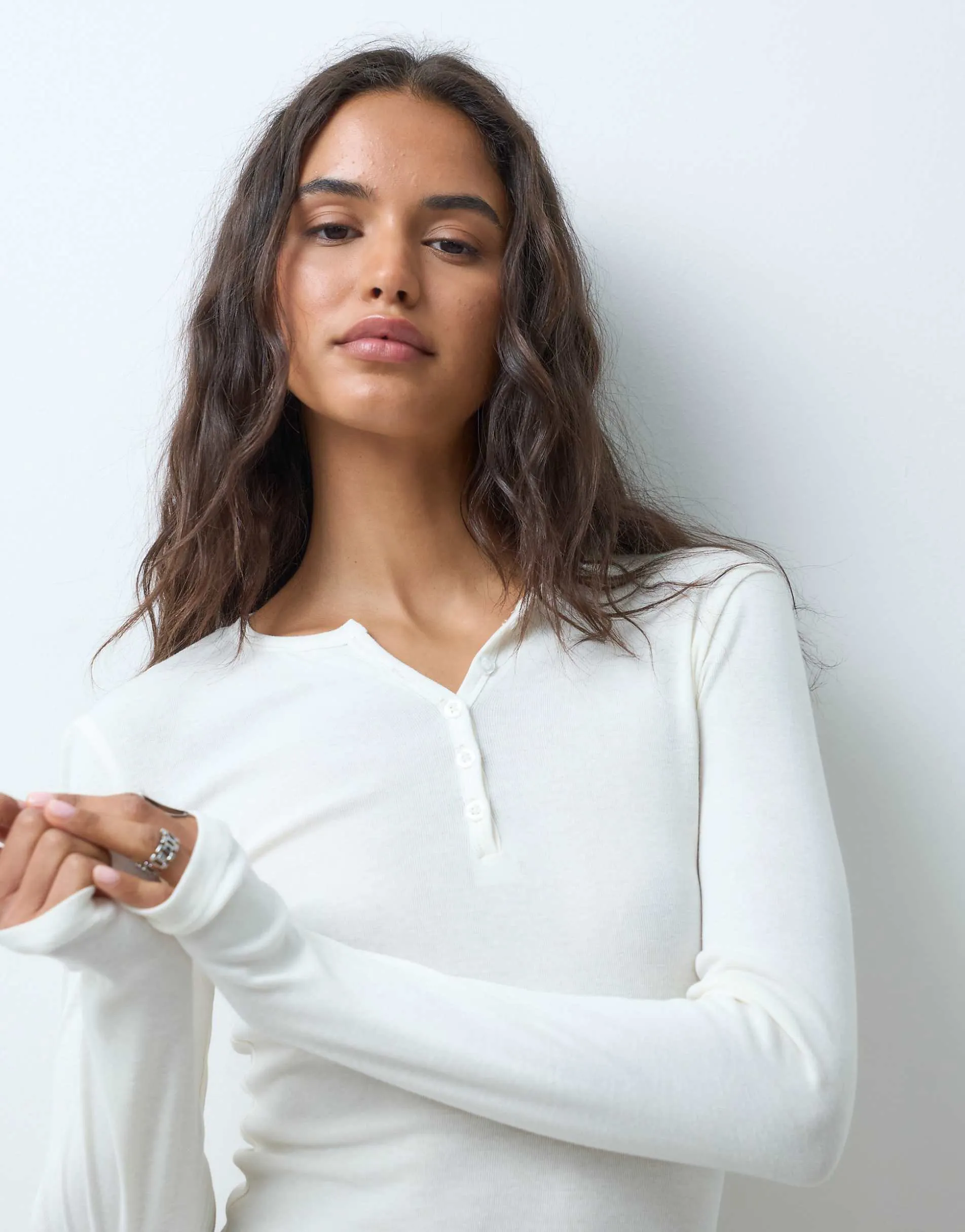 Supre alexis henley long sleeve top in creamy white