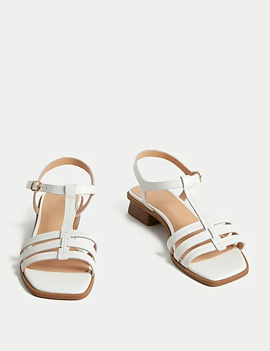 Wide Fit Leather T Bar Block Heel Sandals