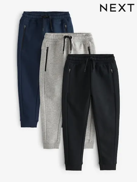 Multi Black/Navy/Mineral Slim Fit Zip Joggers 3 Pack (3-16yrs)
