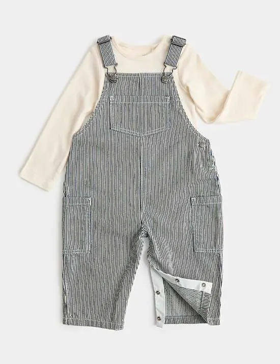 2-teiliges Latzhosen-Outfit mit Streifenmuster (0–3 Jahre)