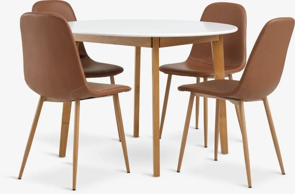 JEGIND Tavolo Ø105 cm bianco + 4 JONSTRUP Sedie color cognac