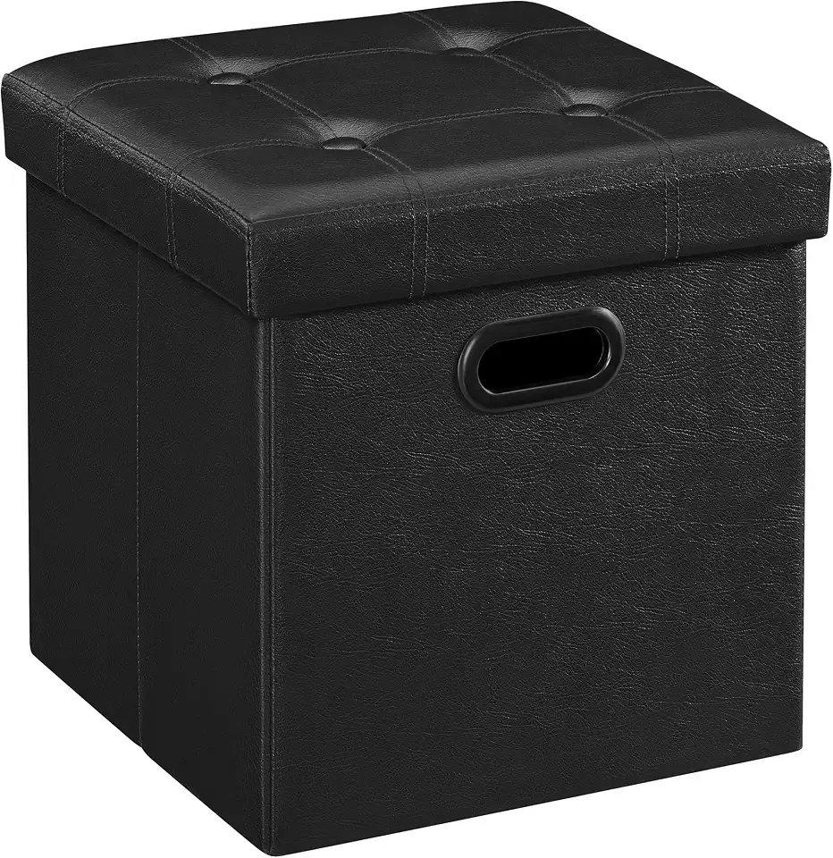 Mazie Collection - 15 Inches Ottoman with Storage, Footstool, Storage Ottoman with Metal Grommet Handles, Load 660 lb, for Dorm, Living Room, Bedroom, Synthetic Leather, Black ULSF30B