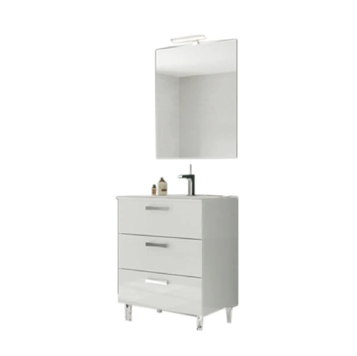 Composizione Bagno Tokyo Bianca Lucida 80 cm con 3 Cassetti, Lavabo e Specchio