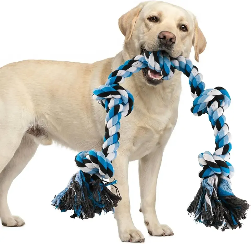 Bmag Dog Rope Toys for Aggressive Chewers, Interactive Heavy Duty Dog Toys for Medium Large Dogs, Tough Twisted Rope Toy with 5 Knots (Blue)